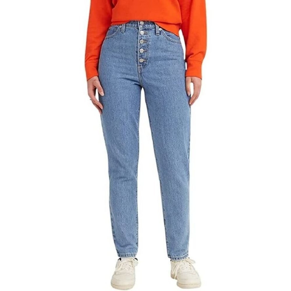 Levi's High Waisted Notch Mom Jeans Tapered Womens 30x27 Light Blue Button Fly